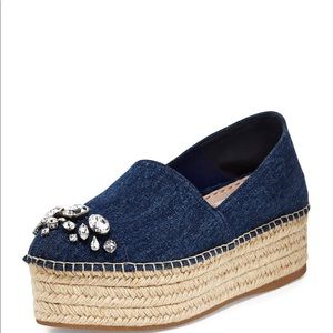 Authentic MiuMiu Denim Platform Espadrille Flat